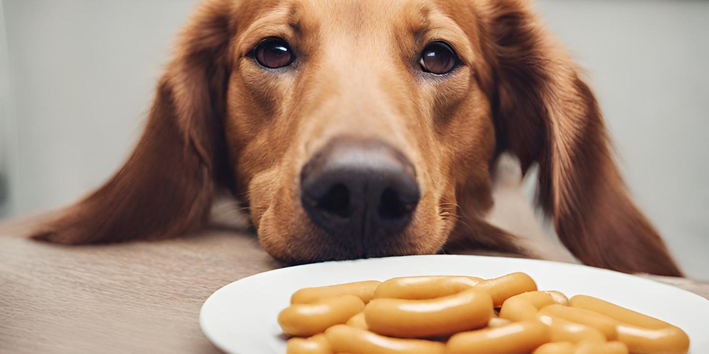 Dog eats Vienna Sausages photo
