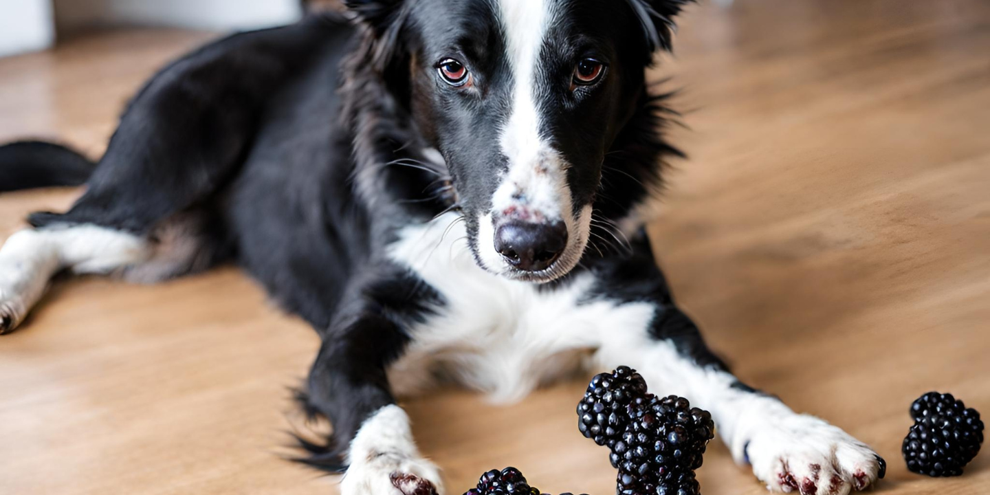 Dog eats blackberries photo
