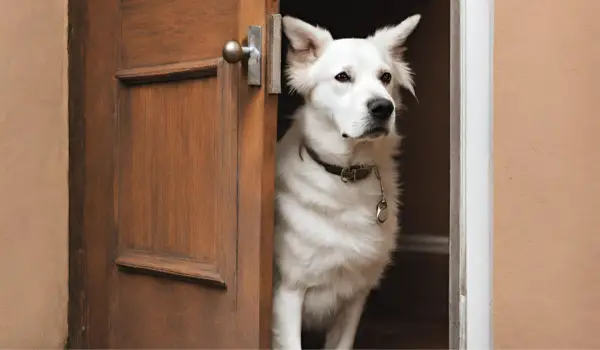 The dog opens the door by itself