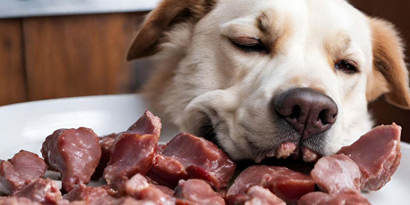 dog eats chicken hearts