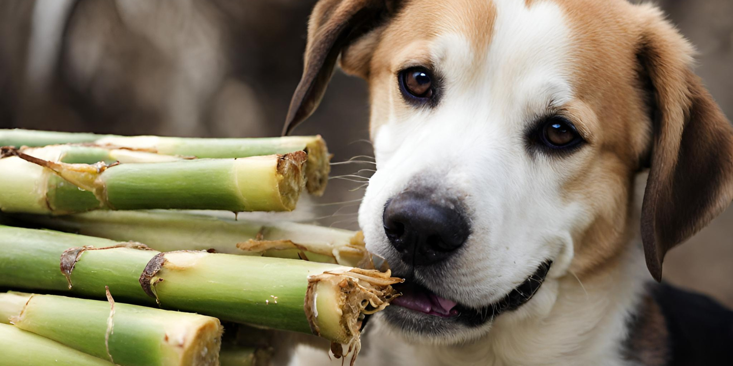 dogs eat sugar cane photo