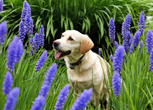 Dog looking at Lilyturf (Liriope Muscari) 2024