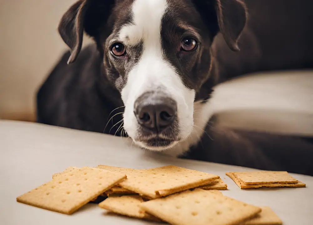 The dog eats Triscuits photo