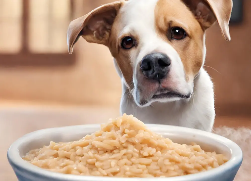 The dog looks at Arroz Con Leche photo
