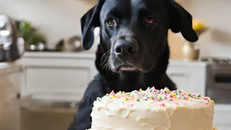 The dog looks at Cake Frosting photo 2 