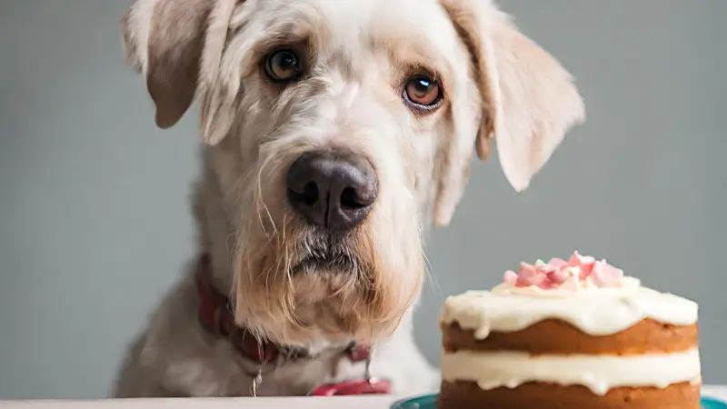 The dog looks at Cake Frosting photo 3