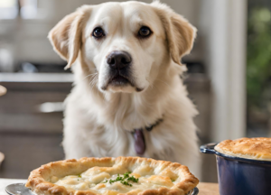 The dog looks at Chicken Pot Pie photo