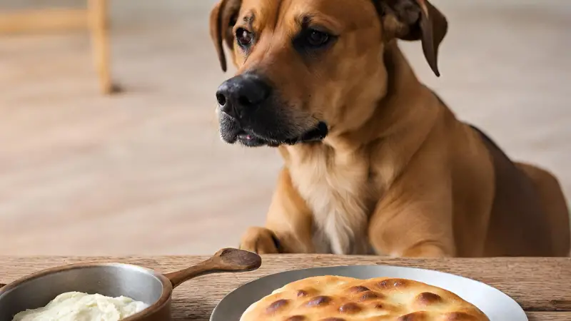 The dog looks at Naan Bread photo 3
