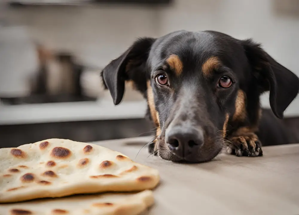 The dog looks at Naan Bread photo