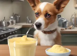 The dog looks at Vanilla Pudding