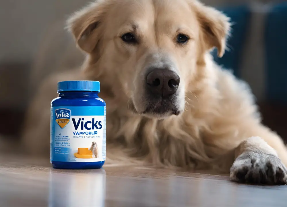The dog looks at Vicks Vaporub photo
