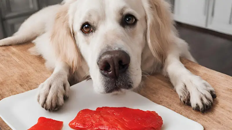 The dog looks at the cooked Swedish Fish photo 4