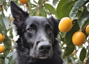 dog eats loquats photo