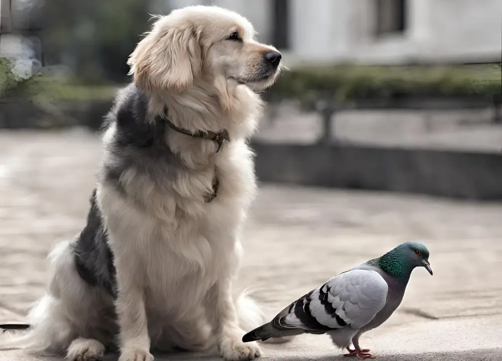 dog looks at Dove